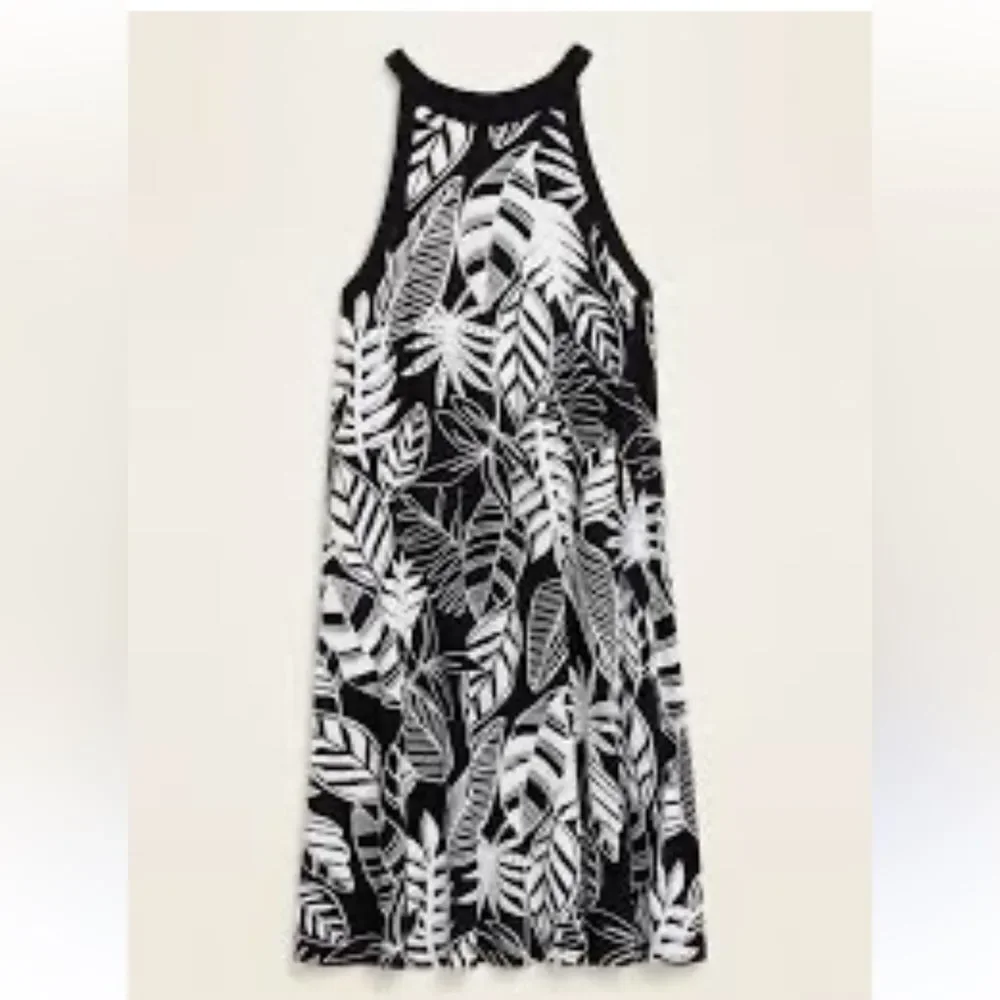 Old Navy Sleeveless Jersey-Knit Swing Dress Women's Size S Tropical Leaf Beach